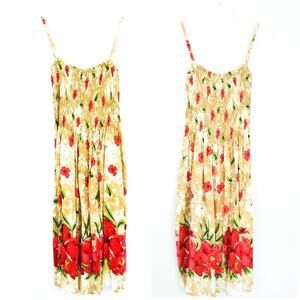 J&J Fashion Hawaii Floral Midi Dress Hibiscus OS One Size Adjustable Straps